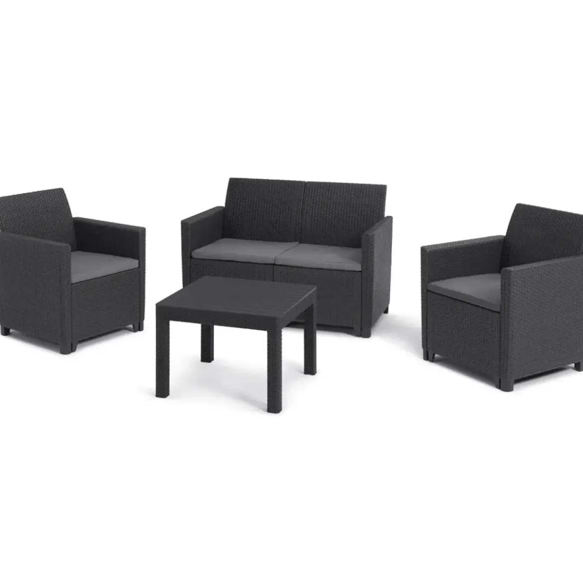 Set Salotto da Giardino Rattan Sintetico Grafite con Cuscini 4 Posti