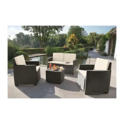 Set Salotto Resina Effetto Polirattan Divano Poltrone Tavolino Giardino Esterno