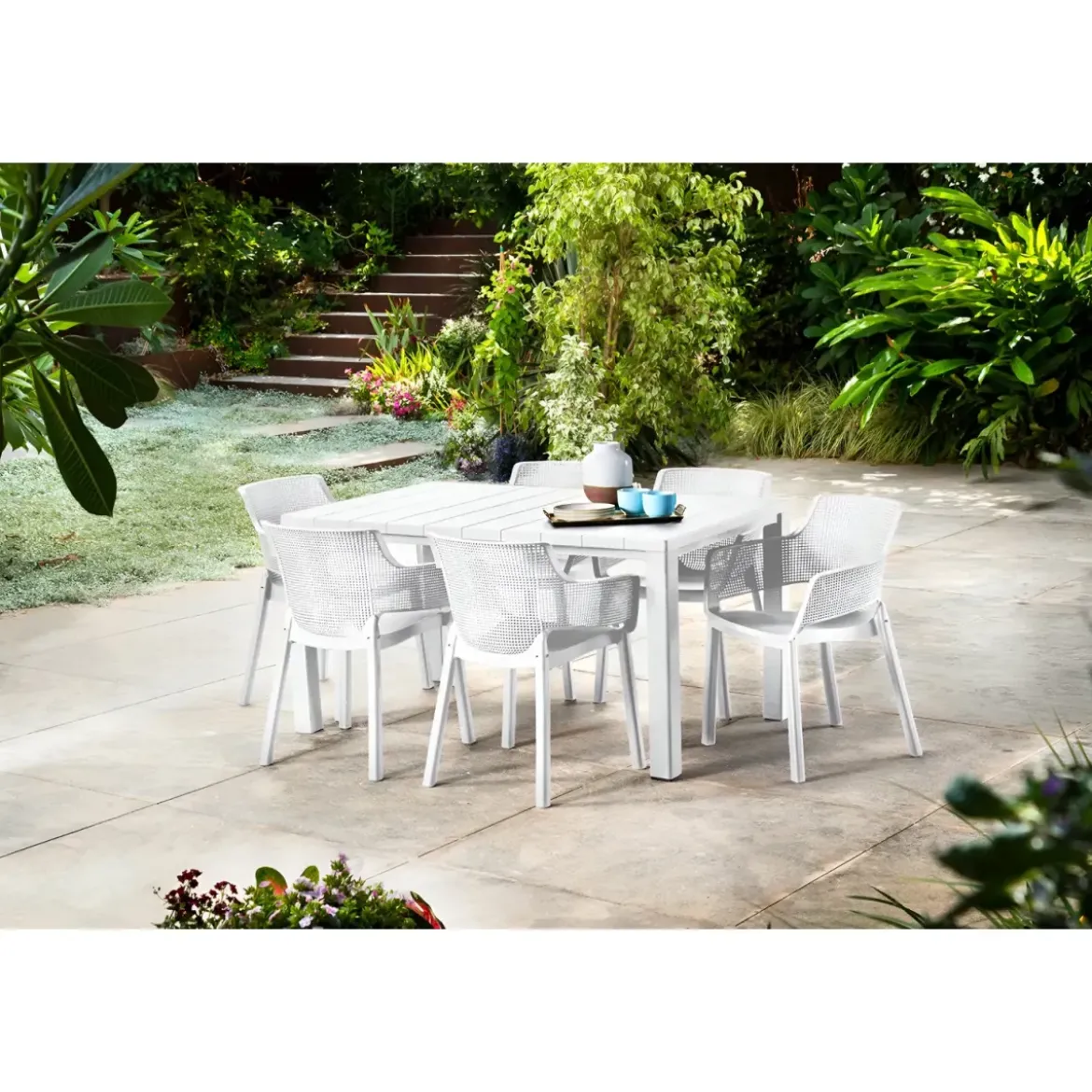 Set 6 Sedie da Esterno Keter Bianco Impilabili Resistenti UV Moderne