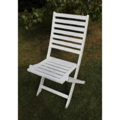 Set 2 Sedie da Giardino Bianco Pieghevoli in Legno Poltrona da Esterno