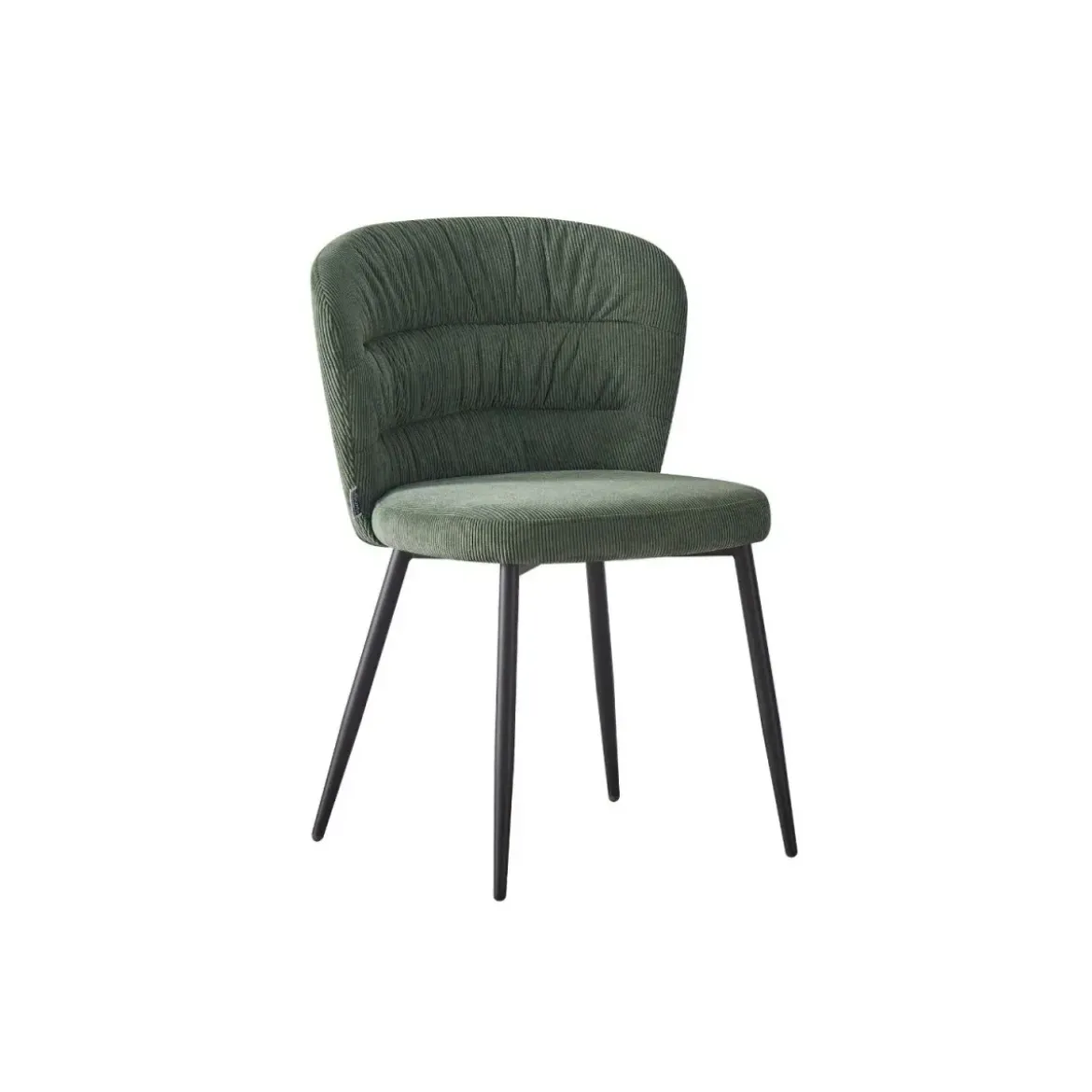 Set 4 Sedie da Interno Imbottite in Tessuto Verde Gambe in Metallo Nero