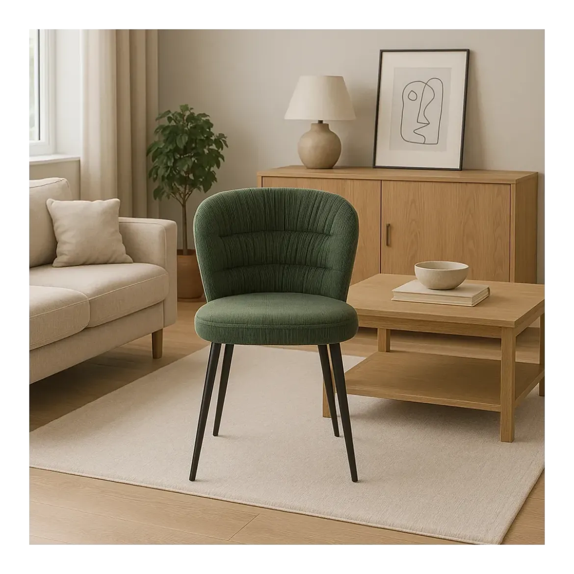 Set 4 Sedie da Interno Imbottite in Tessuto Verde Gambe in Metallo Nero