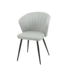 Set 2 Sedie da Interno Imbottite in Tessuto Grigio Chiaro Gambe Nere