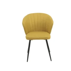 Set 2 Sedie da Interno Imbottite in Tessuto Giallo con Gambe Nere