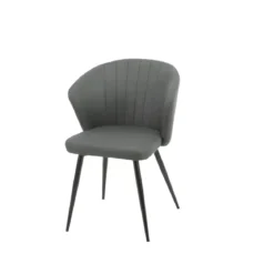 Set 2 Sedie da Interno Imbottite in Tessuto Grigio Scuro Gambe Nere