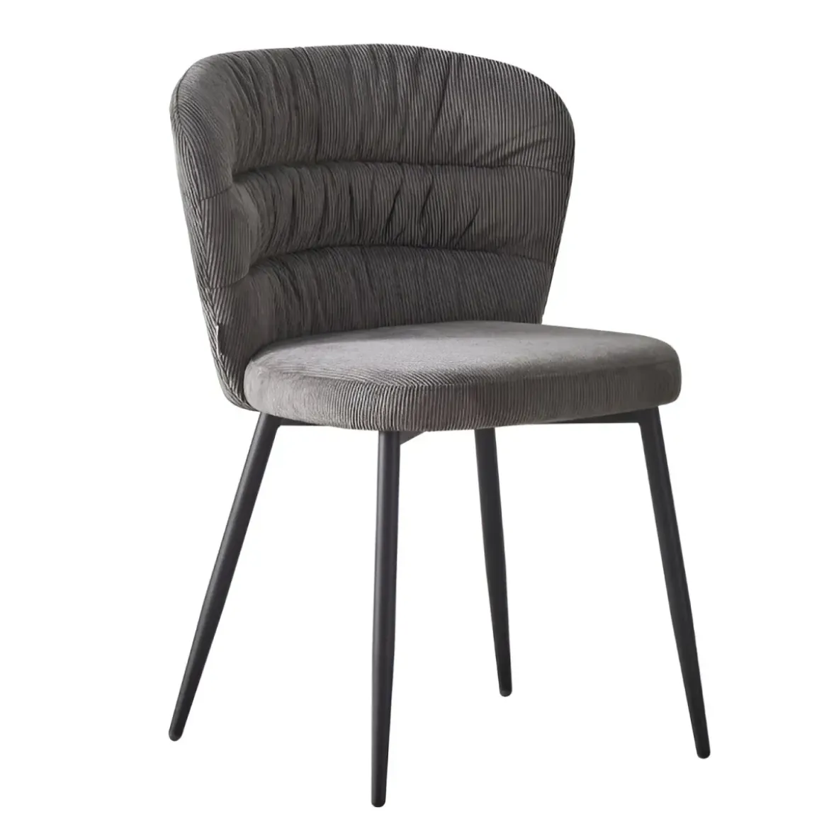 Set 4 Sedie da Interno Imbottite in Tessuto Grigio Gambe in Metallo Nero