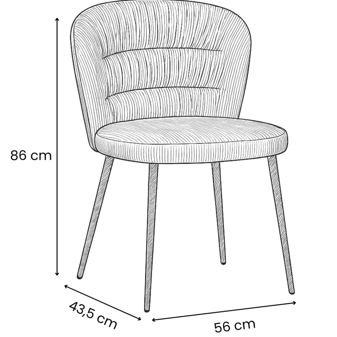 Set 4 Sedie da Interno Imbottite in Tessuto Grigio Gambe in Metallo Nero