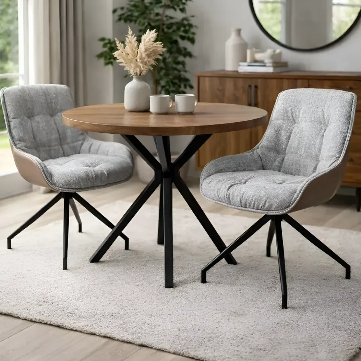 Set 2 Sedie da Pranzo Grigio Chiaro con Base Fissa Gambe in Metallo