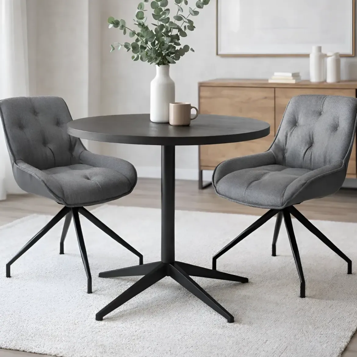 Set 2 Sedie da Pranzo Grigio con Base Fissa Gambe in Metallo Nero