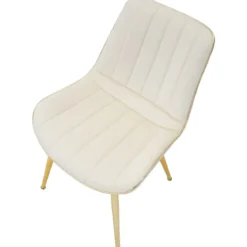 Set 2 Sedie da Pranzo Imbottite Tessuto Crema Finiture Oro Metallo