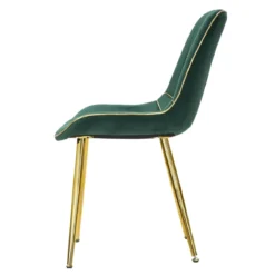 Set 2 Sedie da Pranzo Imbottite Verde Dettagli Oro per Soggiorno Cucina