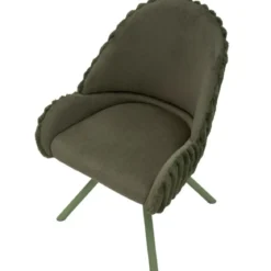 Set 2 Sedie da Pranzo Imbottite in Tessuto Verde Seduta 45 cm