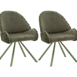 Set 2 Sedie da Pranzo Imbottite in Tessuto Verde Seduta 45 cm