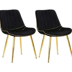 Set 2 Sedie da Pranzo Imbottite Nero Dettagli Oro per Soggiorno Cucina