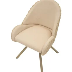 Set 2 Sedie da Pranzo Imbottite in Tessuto Crema Seduta 45 cm