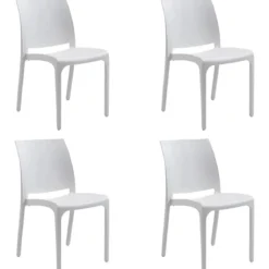 Set 4 Sedie da Pranzo in Resina Impilabili Bianco Tappi Antiscivolo