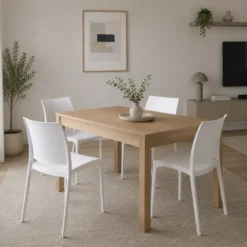 Set 4 Sedie da Pranzo in Resina Impilabili Bianco Tappi Antiscivolo