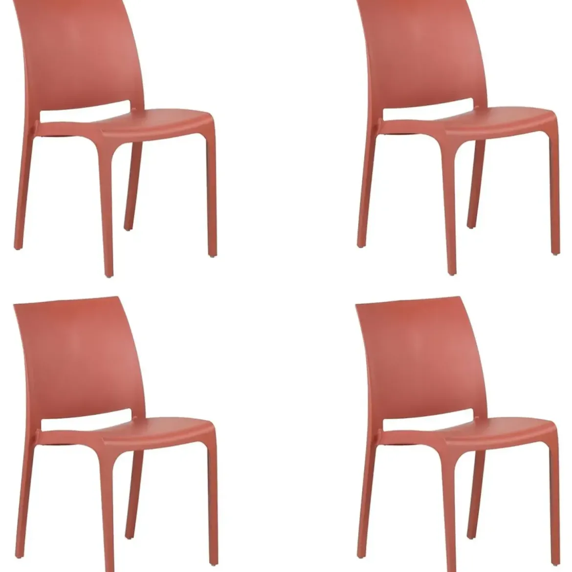 Set 4 Sedie da Pranzo in Resina Impilabili Rosso Tappi Antiscivolo