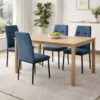 Set 4 Sedie da Pranzo in Tessuto Blu Gambe in Metallo