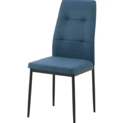 Set 4 Sedie da Pranzo in Tessuto Blu Gambe in Metallo