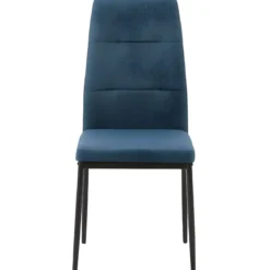 Set 4 Sedie da Pranzo in Tessuto Blu Gambe in Metallo