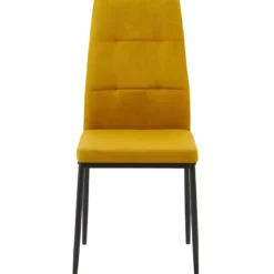 Set 4 Sedie da Pranzo in Tessuto Senape Gambe in Metallo
