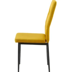 Set 4 Sedie da Pranzo in Tessuto Senape Gambe in Metallo