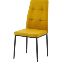 Set 4 Sedie da Pranzo in Tessuto Senape Gambe in Metallo