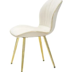 Set 2 Sedie da Pranzo in Velluto Crema Finitura Oro Moderno Soggiorno