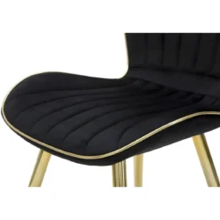 Set 2 Sedie da Pranzo in Velluto Nero Finitura Oro Moderno Soggiorno