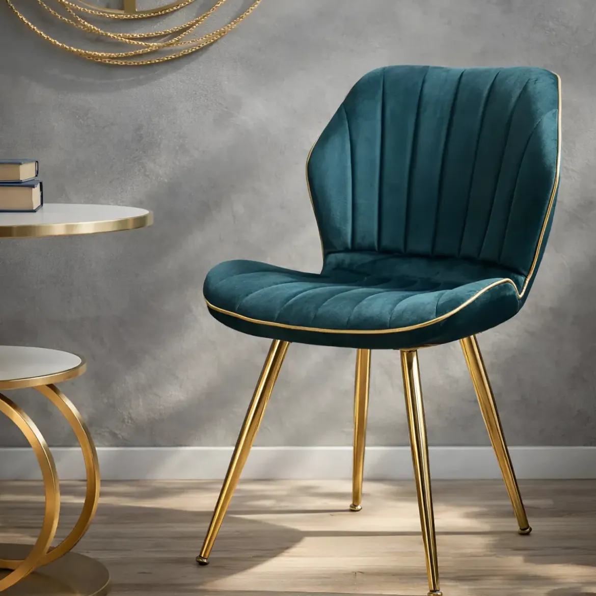 Set 2 Sedie da Pranzo in Velluto Ottanio Finitura Oro Moderno Soggiorno
