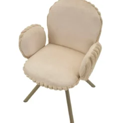 Set 2 Sedie da Pranzo Seduta Imbottita in Tessuto Crema con Braccioli