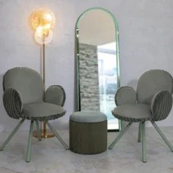 Set 2 Sedie da Pranzo Seduta Imbottita in Tessuto Verde con Braccioli