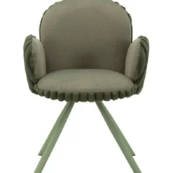 Set 2 Sedie da Pranzo Seduta Imbottita in Tessuto Verde con Braccioli