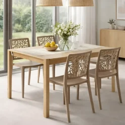 Set 4 Sedie da Pranzo Tortora Chiaro Polipropilene da Interno Esterno
