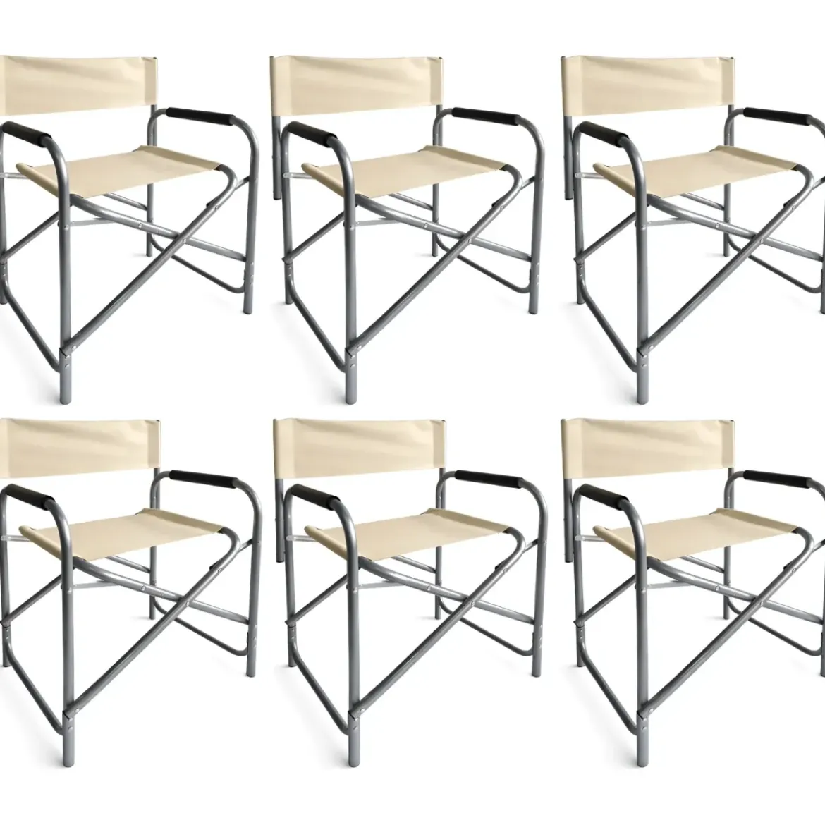 Set 6 Sedie da Regista Pieghevoli Beige Struttura Alluminio da Esterno