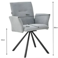 Set 2 Sedie Girevoli in Tessuto Grigio con Gambe in Metallo Nero