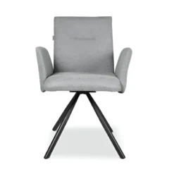 Set 2 Sedie Girevoli in Tessuto Grigio con Gambe in Metallo Nero