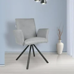 Set 2 Sedie Girevoli in Tessuto Grigio con Gambe in Metallo Nero