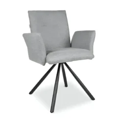 Set 2 Sedie Girevoli in Tessuto Grigio con Gambe in Metallo Nero