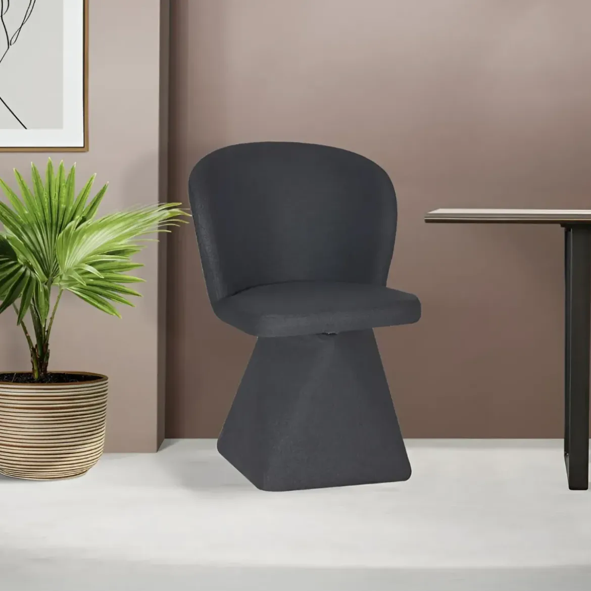 Set 2 Sedie Girevoli in Tessuto Grigio Scuro con Base Piramidale