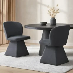 Set 2 Sedie Girevoli in Tessuto Grigio Scuro con Base Piramidale