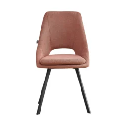 Set 2 Sedie Imbottite da Interno Tessuto Salmone Gambe in Metallo Nero