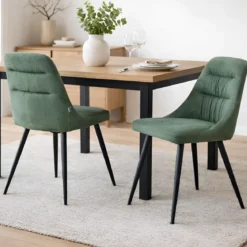 Set 2 Sedie Imbottite in Tessuto Verde Gambe in Metallo Nero