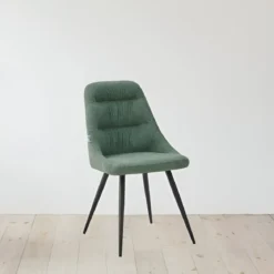 Set 2 Sedie Imbottite in Tessuto Verde Gambe in Metallo Nero