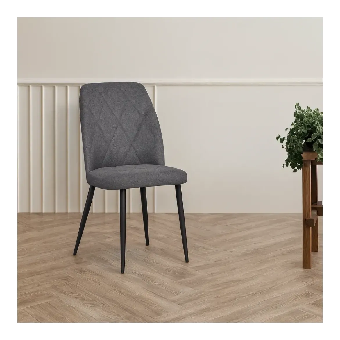 Set 4 Sedie in Tessuto Grigio Eleganti da Pranzo Imbottite Gambe Nere
