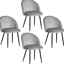 Set 4 Sedie in Velluto Grigio 47x57x78 cm Gambe in Metallo Nero