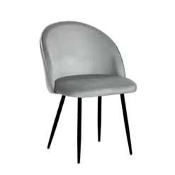 Set 4 Sedie in Velluto Grigio 47x57x78 cm Gambe in Metallo Nero