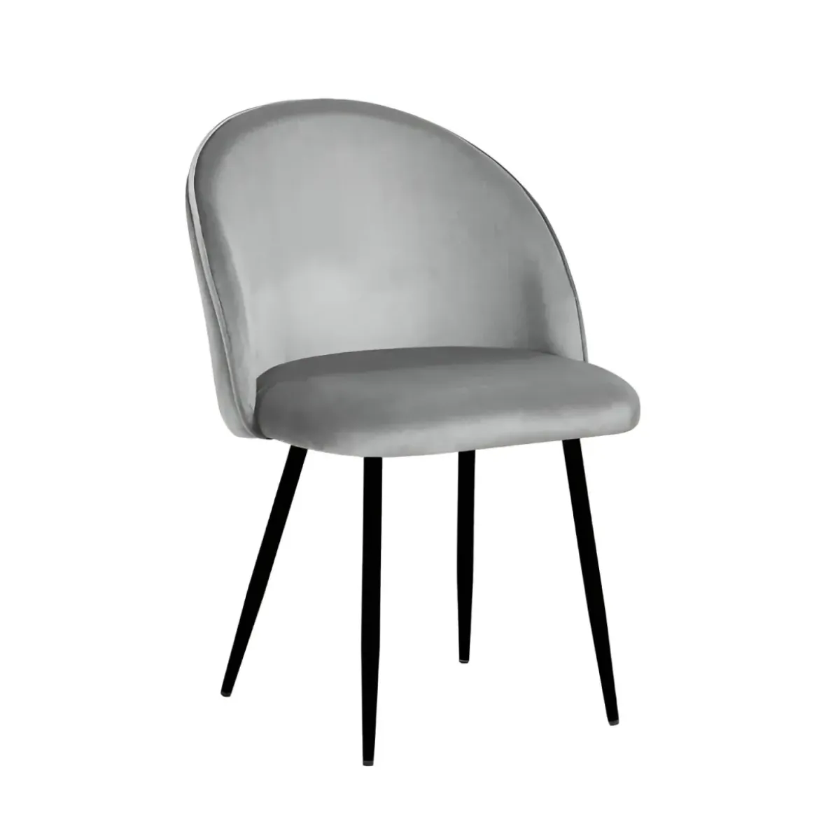 Set 4 Sedie in Velluto Grigio 47x57x78 cm Gambe in Metallo Nero