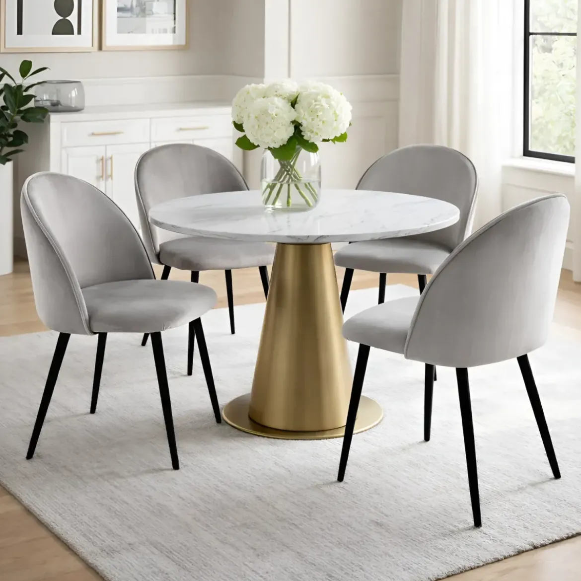 Set 4 Sedie in Velluto Grigio 47x57x78 cm Gambe in Metallo Nero